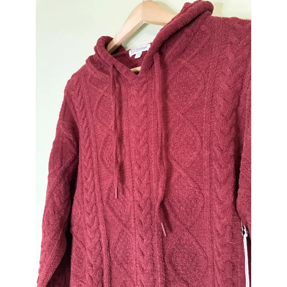 NWT! PJ Salvage Cozy Cable Knit Chenille Hoodie Size Medium - Picture 2 of 7